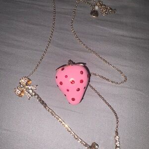 Betsey Johnson  💕 Pink Strawberry Pendant Necklace